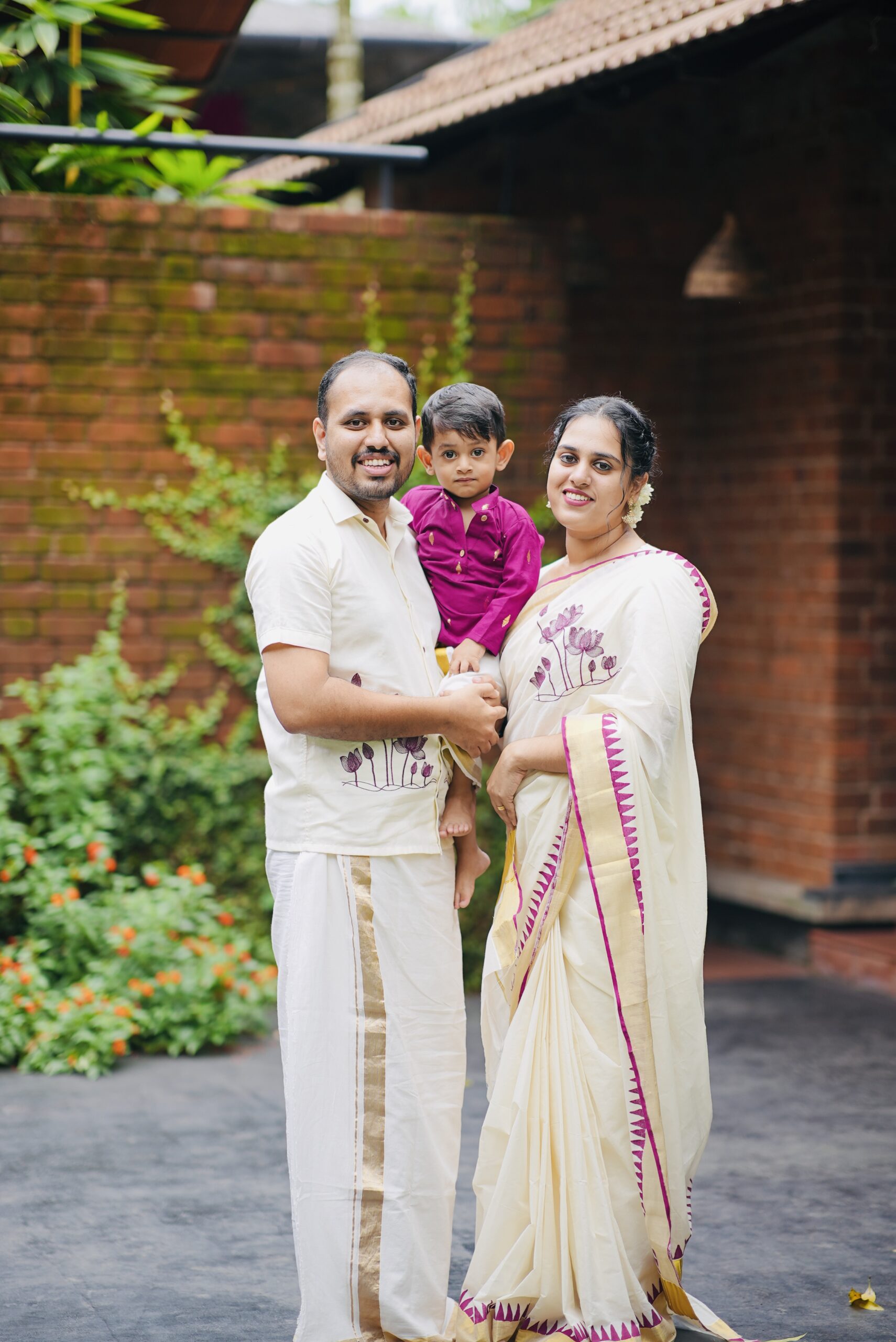 Kerala Kasavu embroidery cotton saree and Men’s Shirt