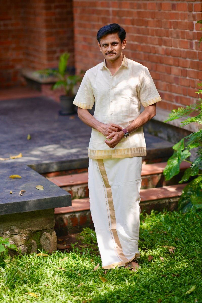 Kerala kasavu micro check temple border Shirt