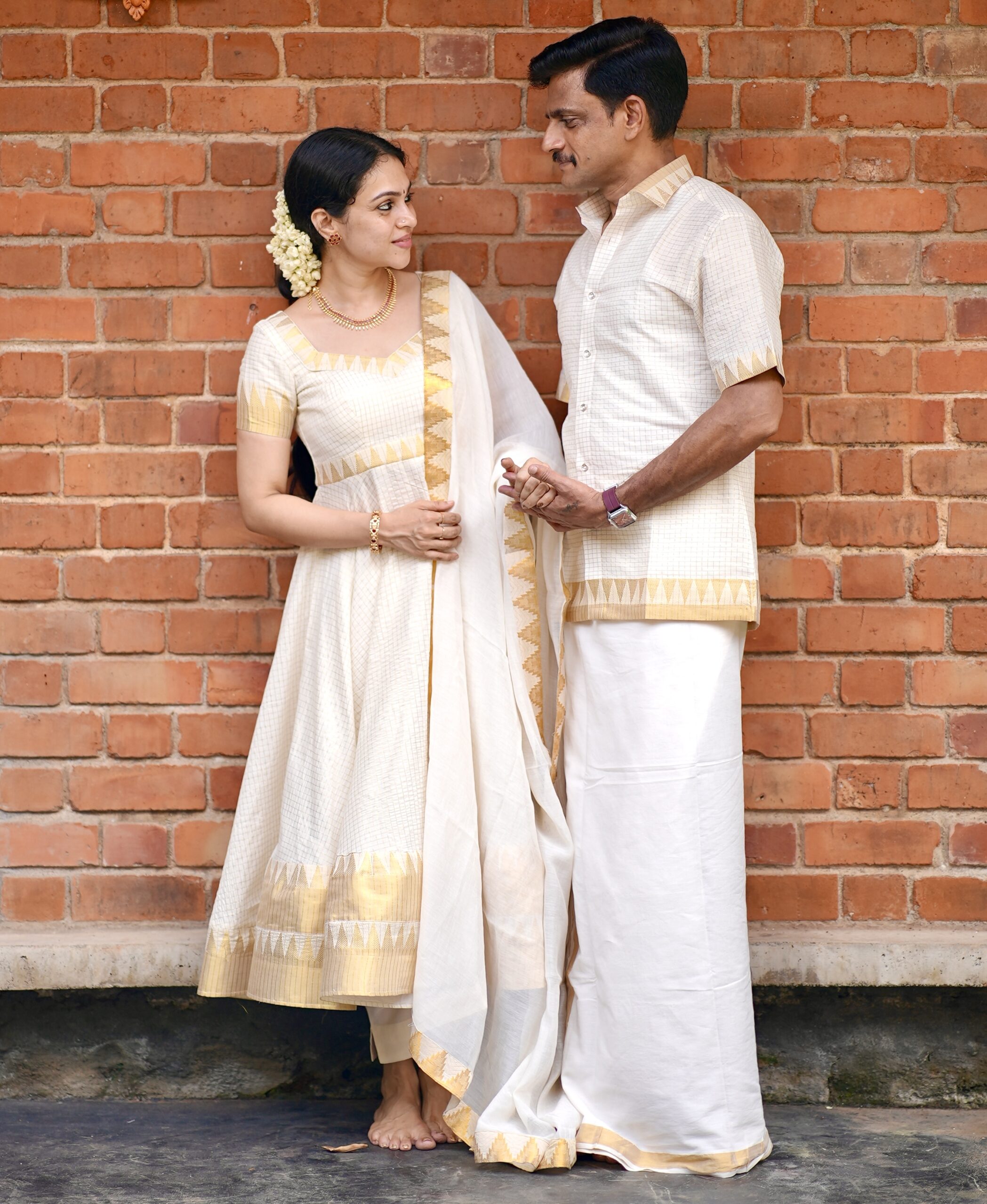 Kerala kasavu Anarkali suit set and Men’s Shirt