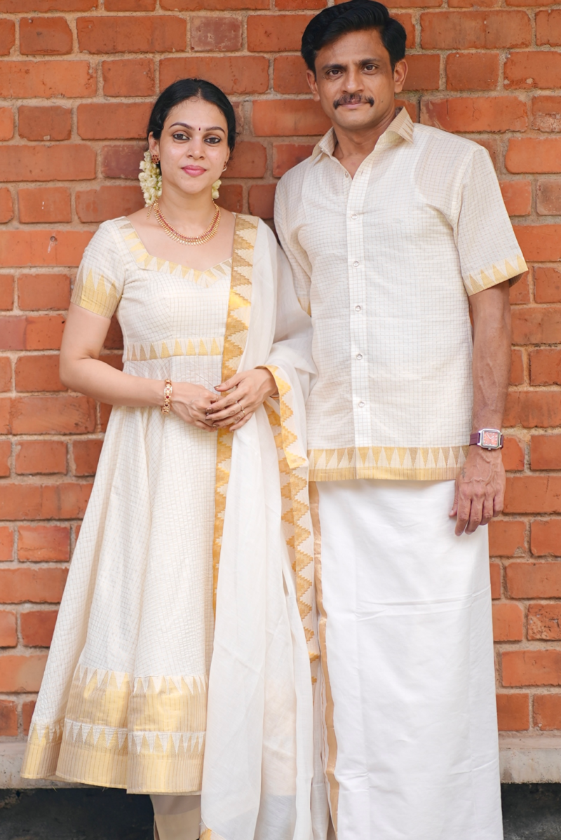 Kerala kasavu Anarkali suit set and Men’s Shirt