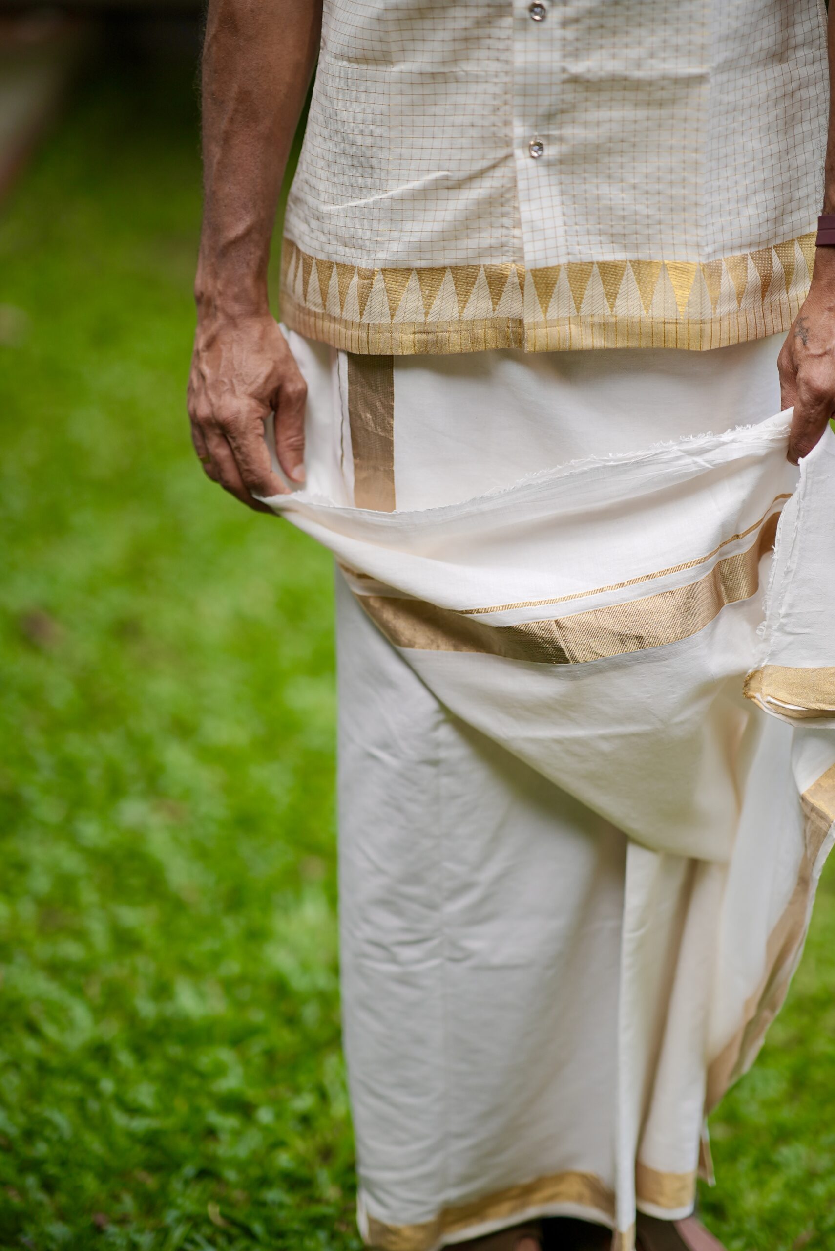 Kerala kasavu micro check temple border Shirt