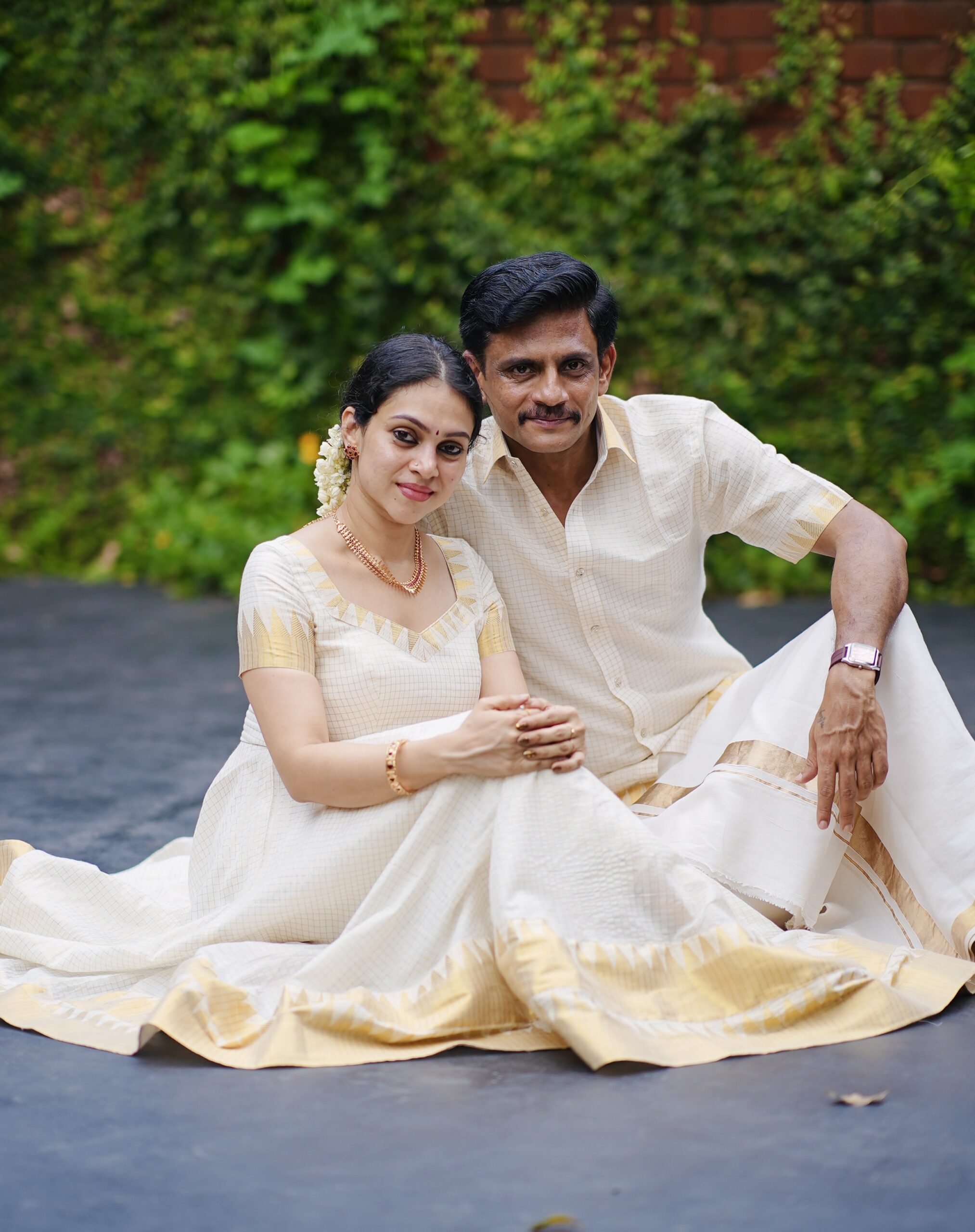 Kerala kasavu Anarkali suit set and Men’s Shirt