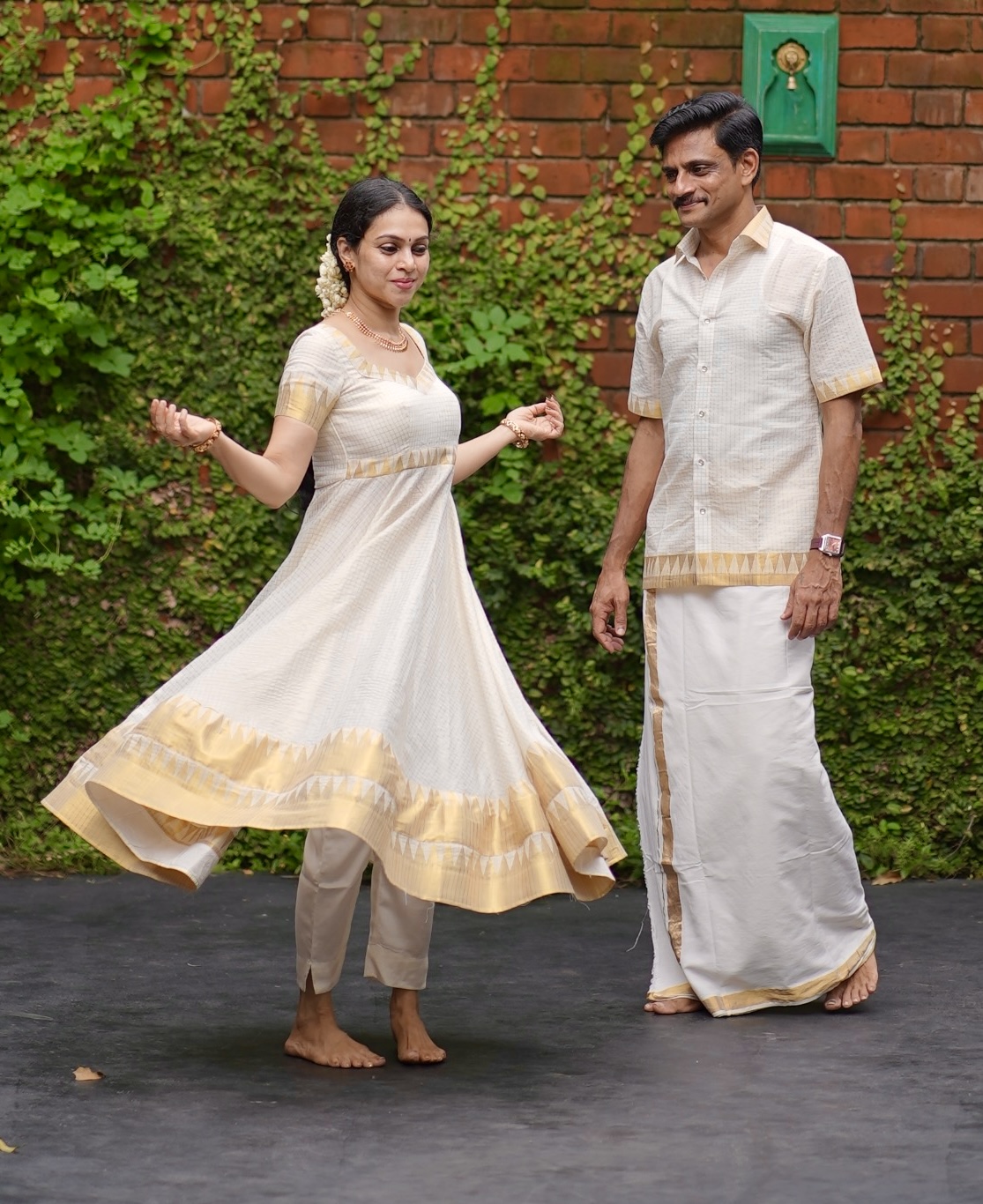 Kerala kasavu Anarkali suit set and Men’s Shirt