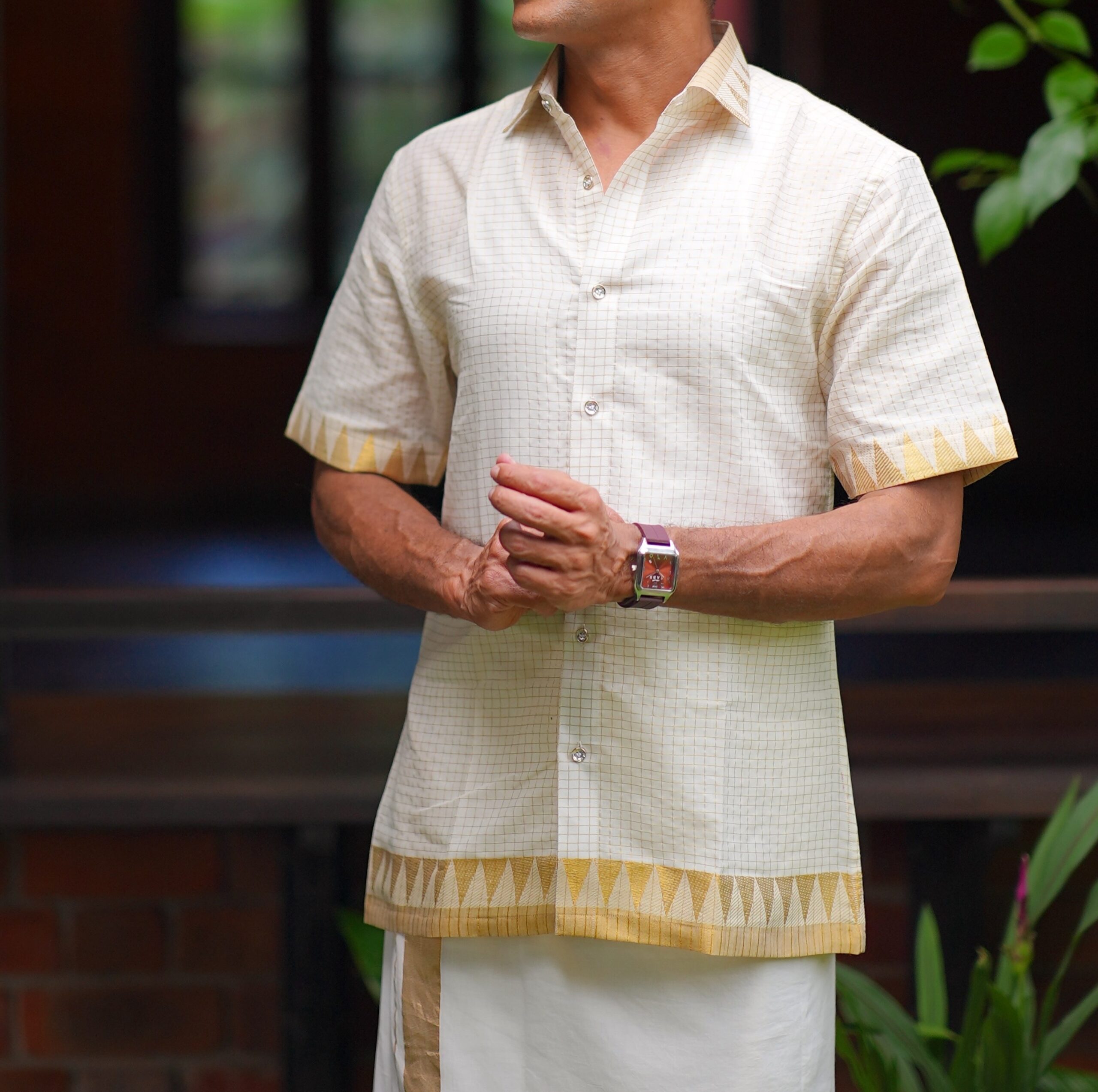 Kerala kasavu micro check temple border Shirt