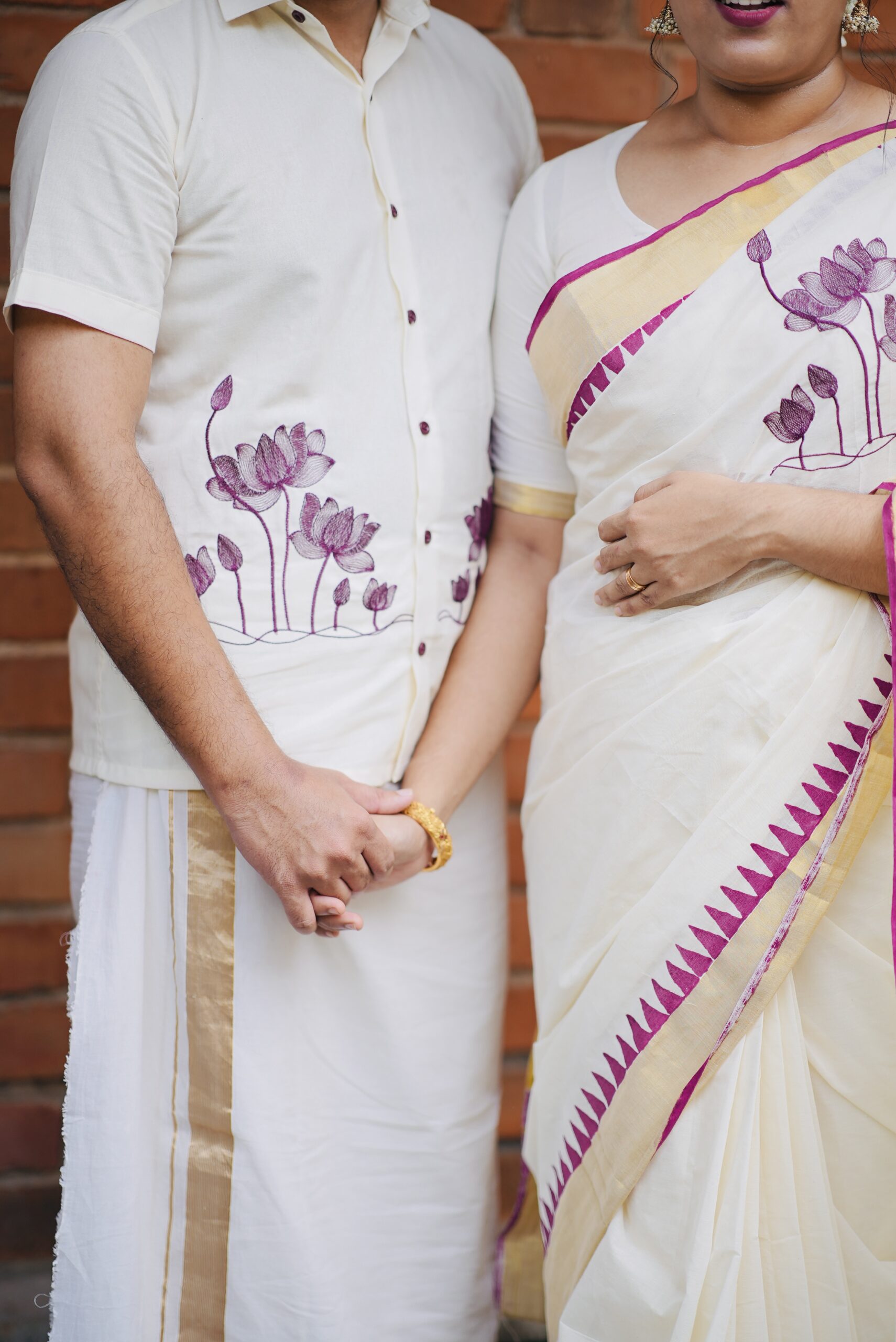 Kerala Kasavu embroidery cotton saree and Men’s Shirt