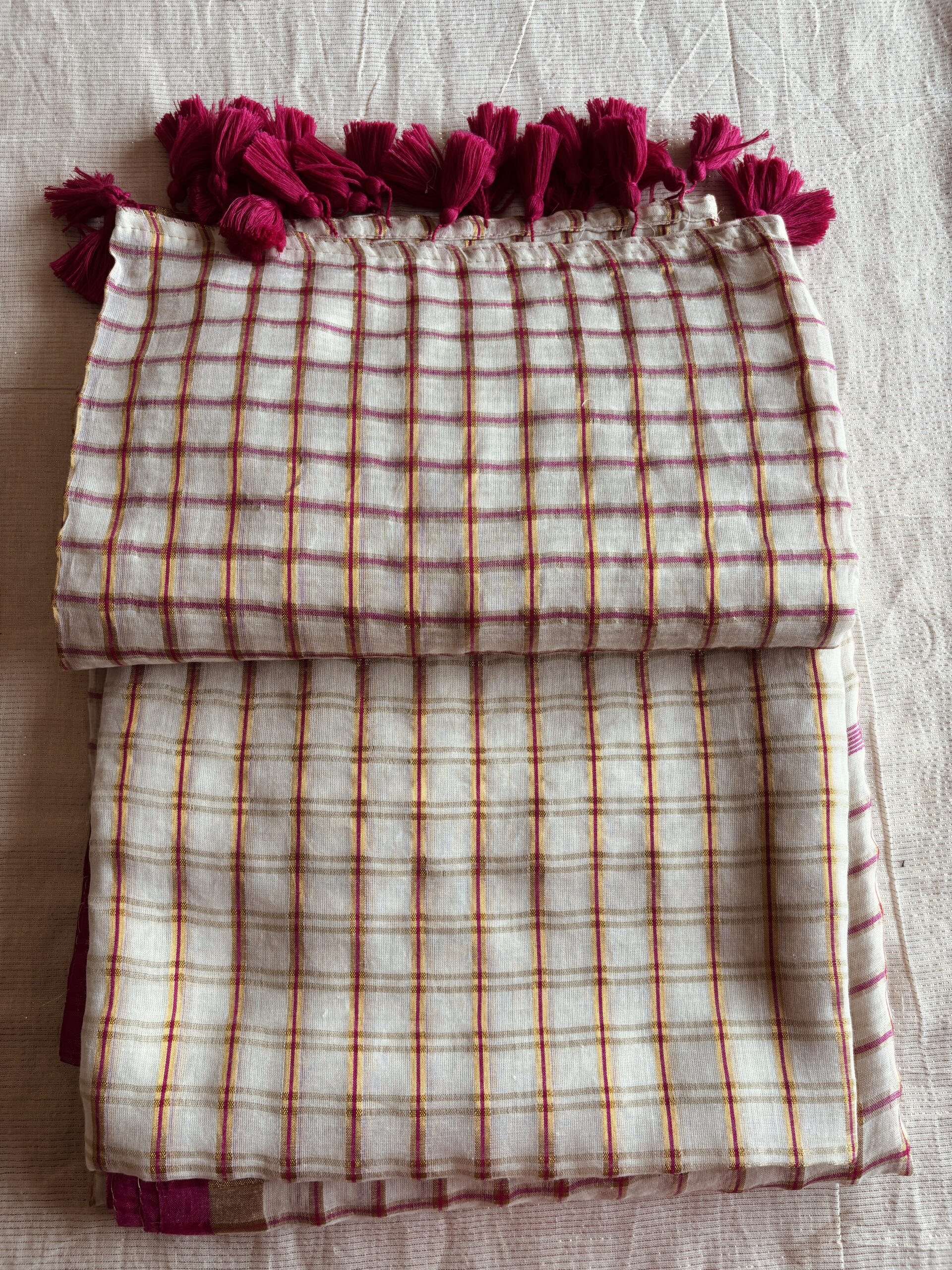 Mul Cotton Pink Zari Weaving Saree