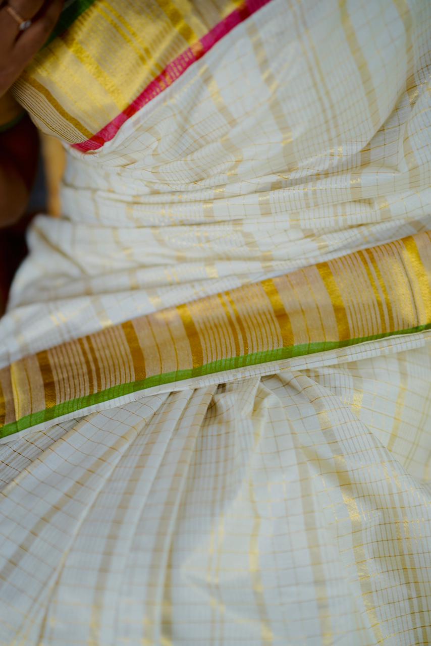 Green Red Border Saree