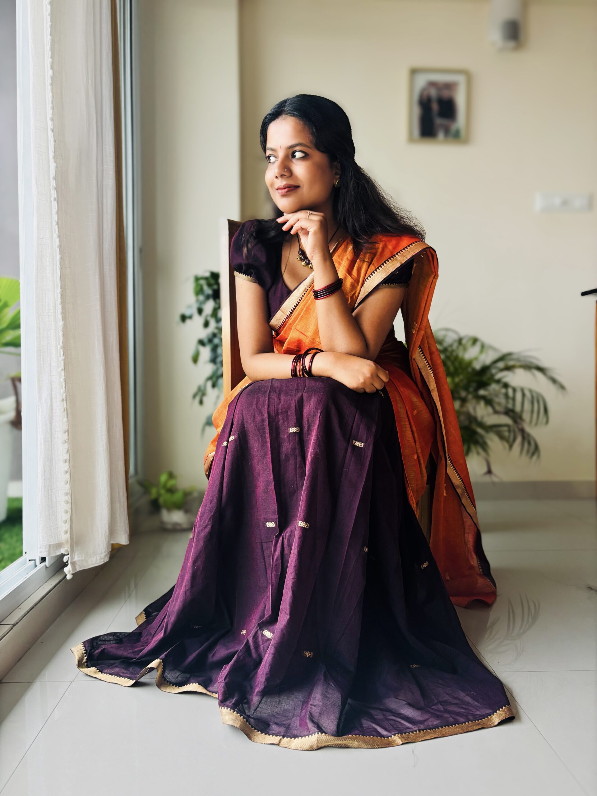 Narayanpet Deep Brown & Orange Dhavani