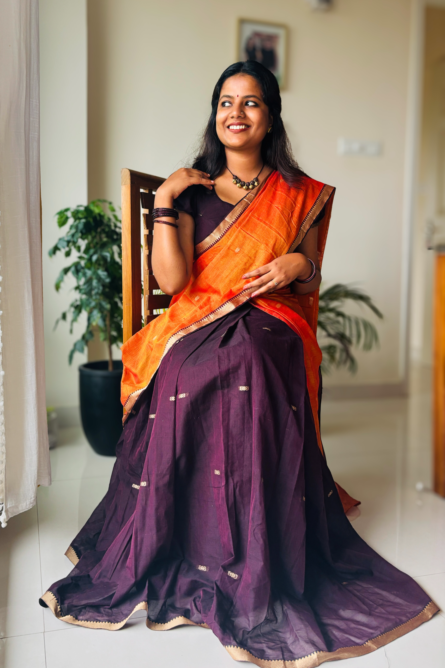 Narayanpet Deep Brown & Orange Dhavani