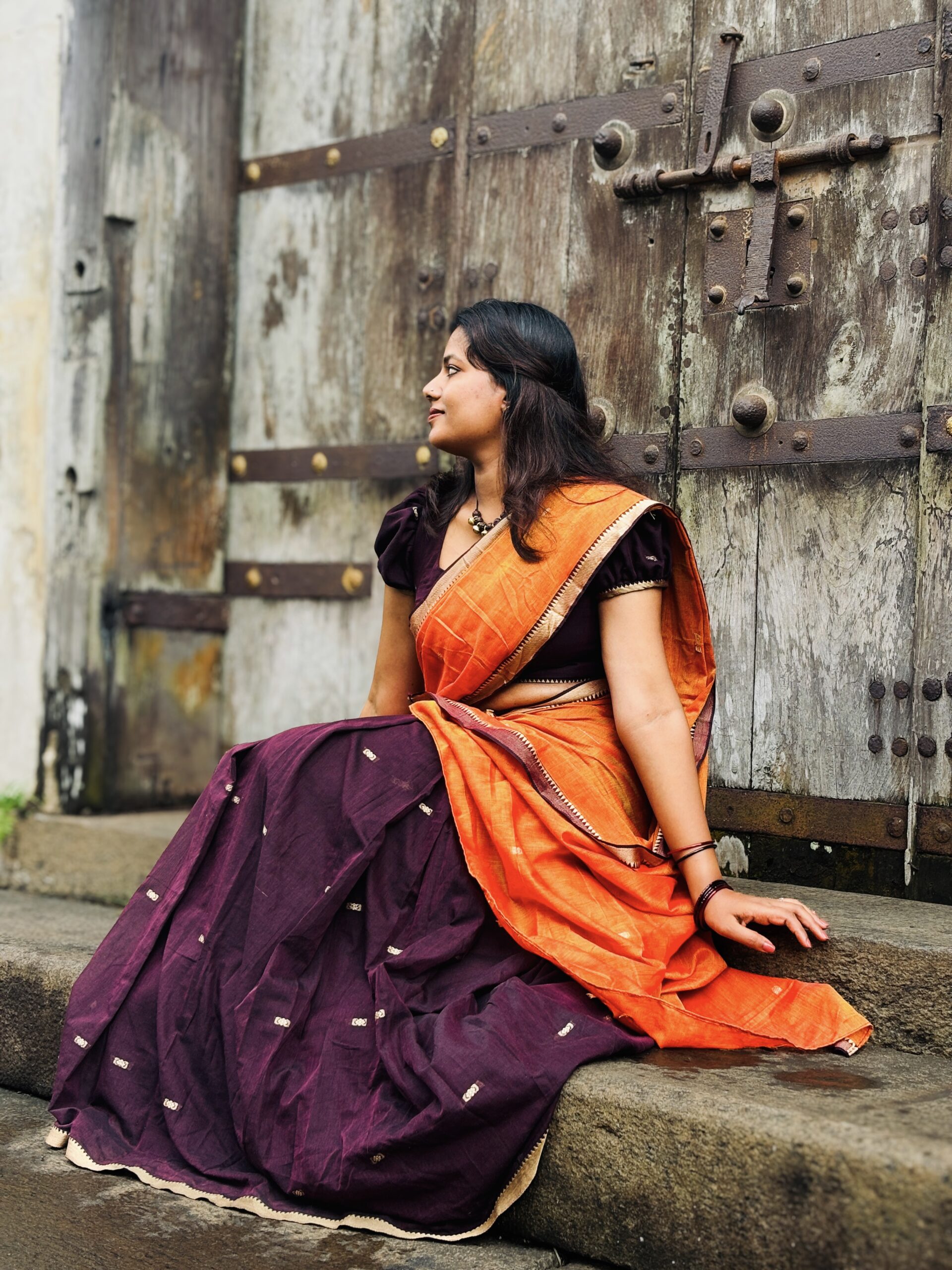 Narayanpet Deep Brown & Orange Dhavani