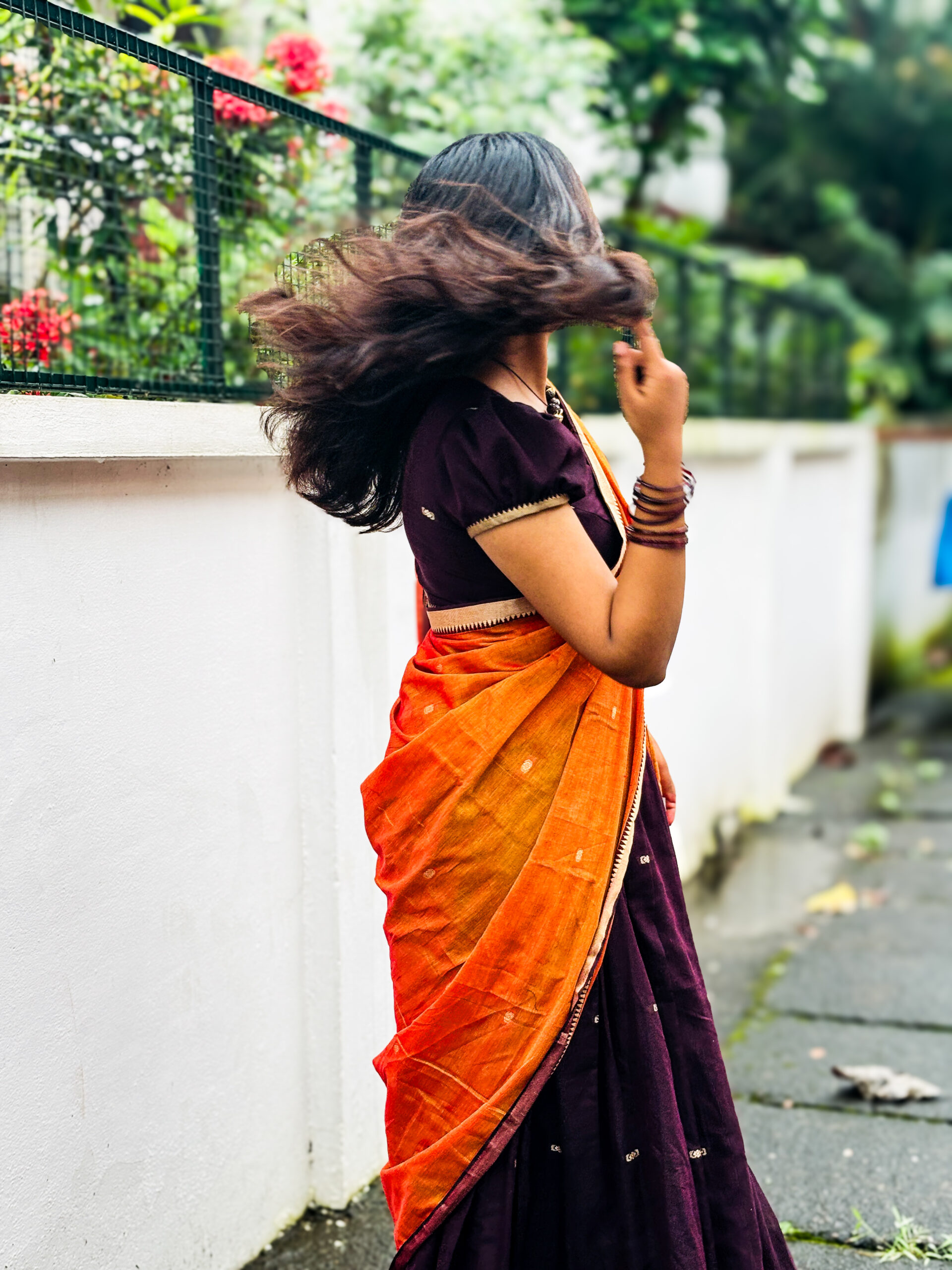 Narayanpet Deep Brown & Orange Dhavani