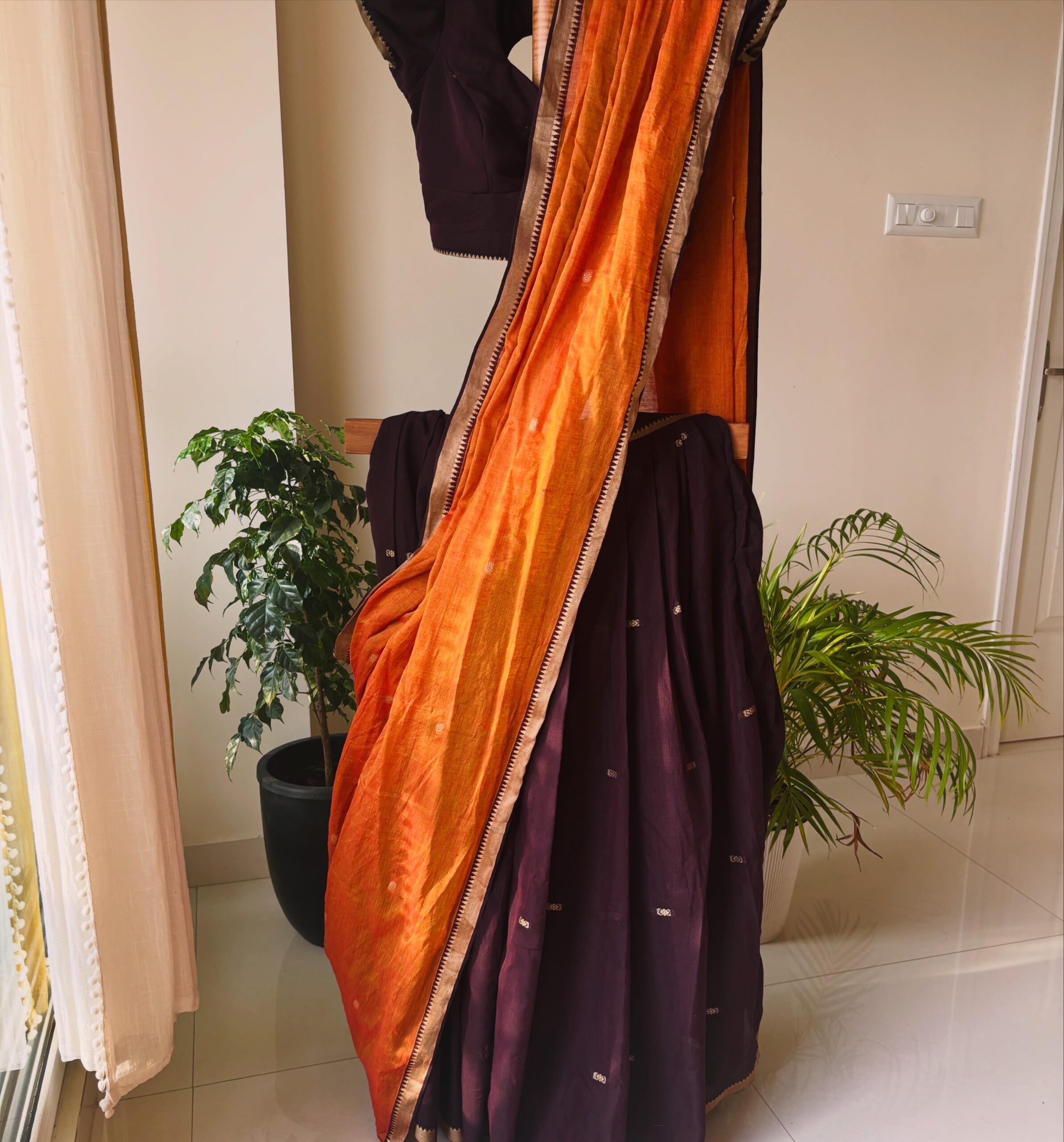 Narayanpet Deep Brown & Orange Dhavani