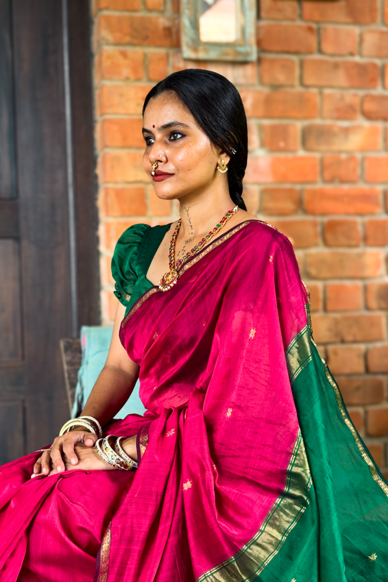 Purple and Green Maheshwari silk saree