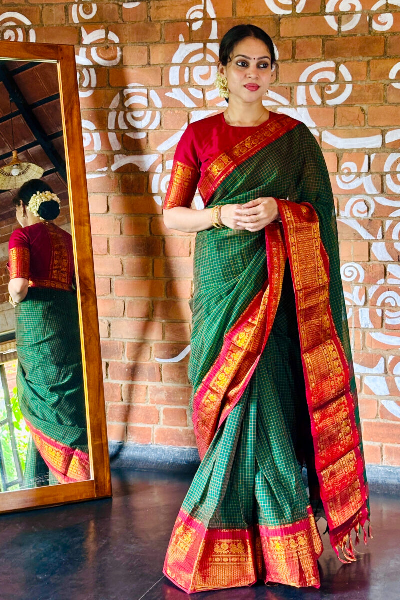 Dark Green & Maroon Narayanapet Saree