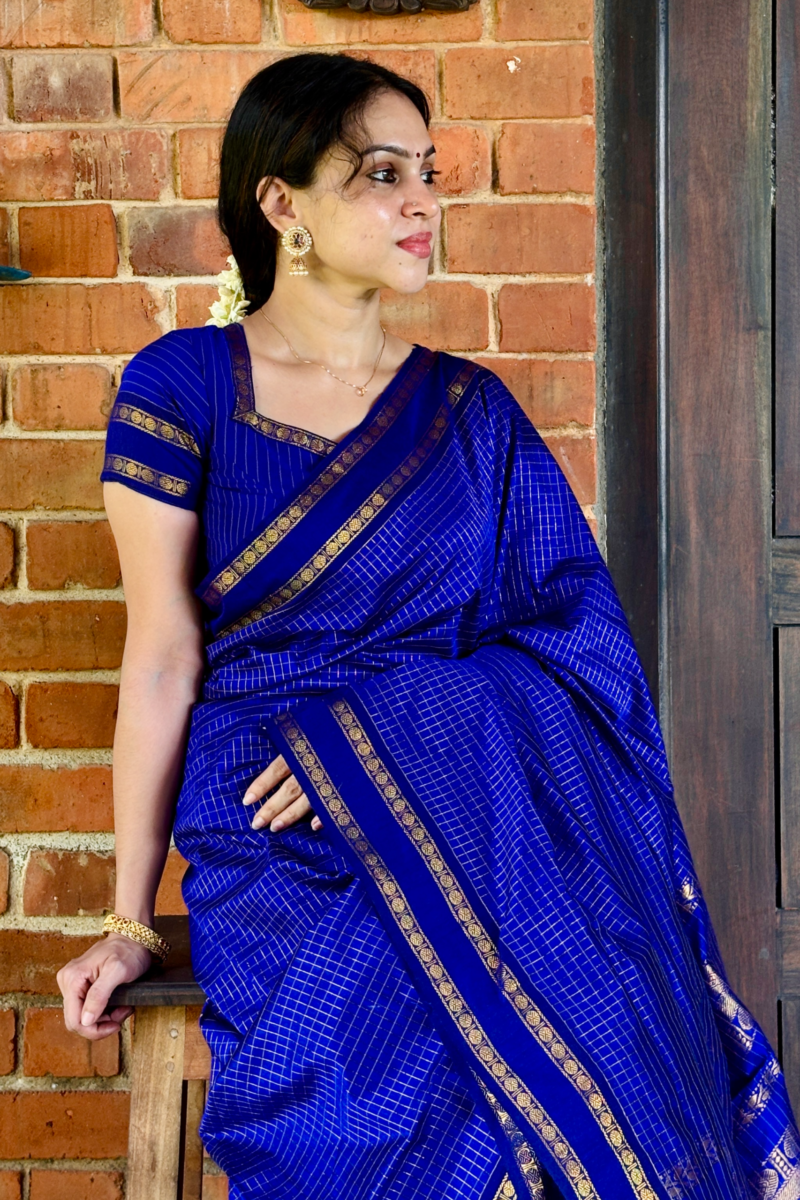 Deep Royal Blue Kalyani Cotton saree