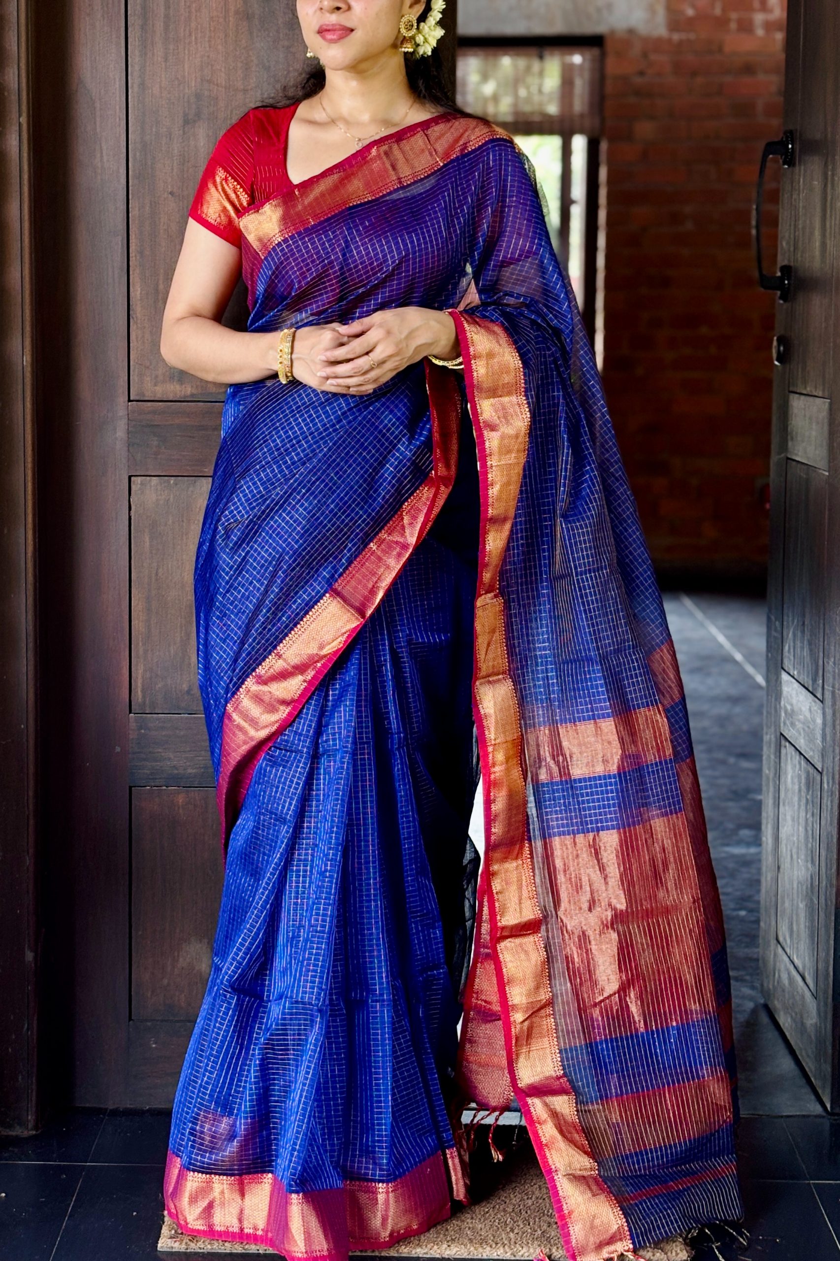 Deep Royal Blue - Maheshwari silk saree