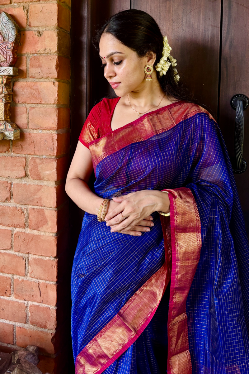 Deep Royal Blue - Maheshwari silk saree