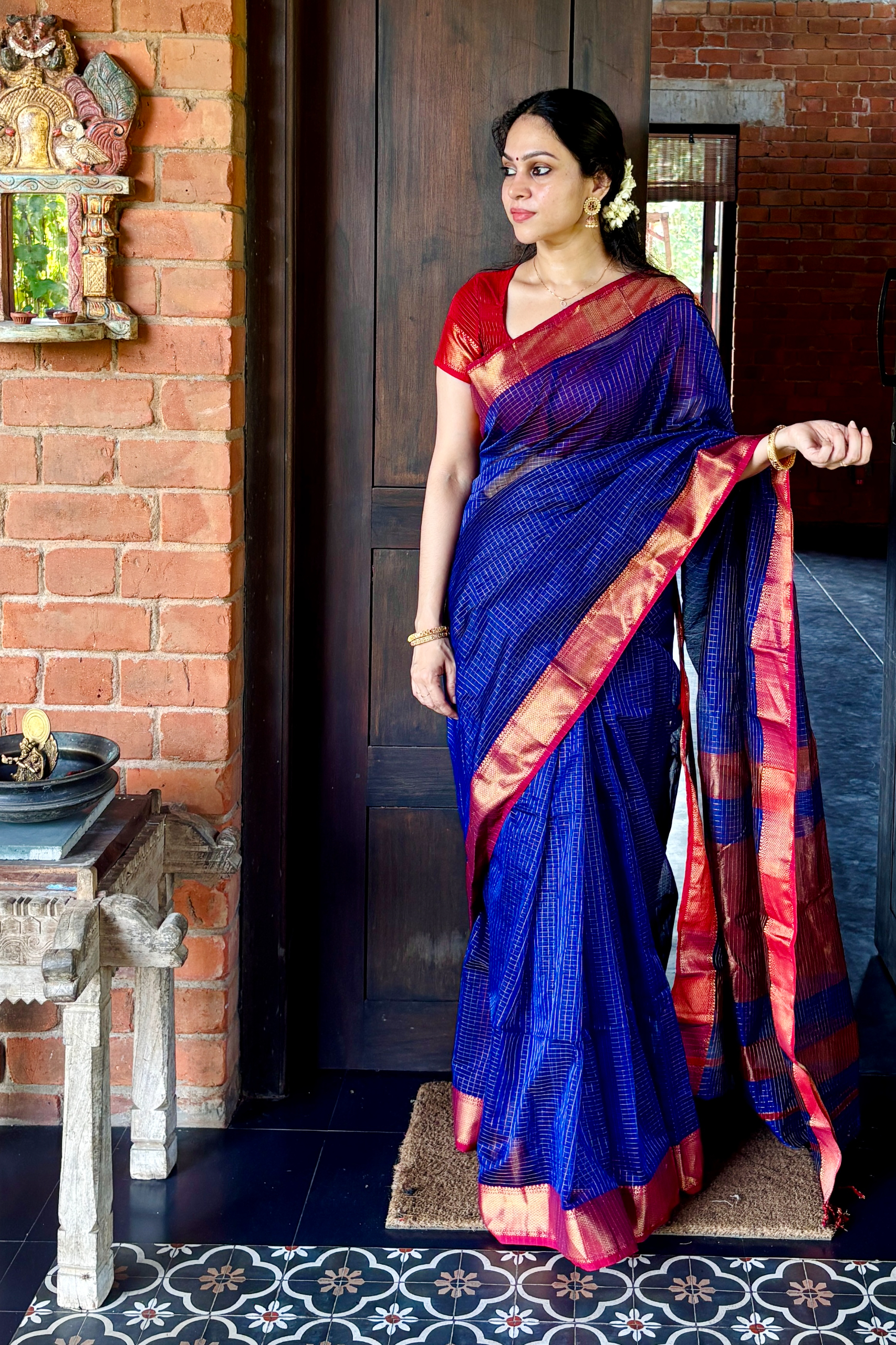 Deep Royal Blue - Maheshwari silk saree