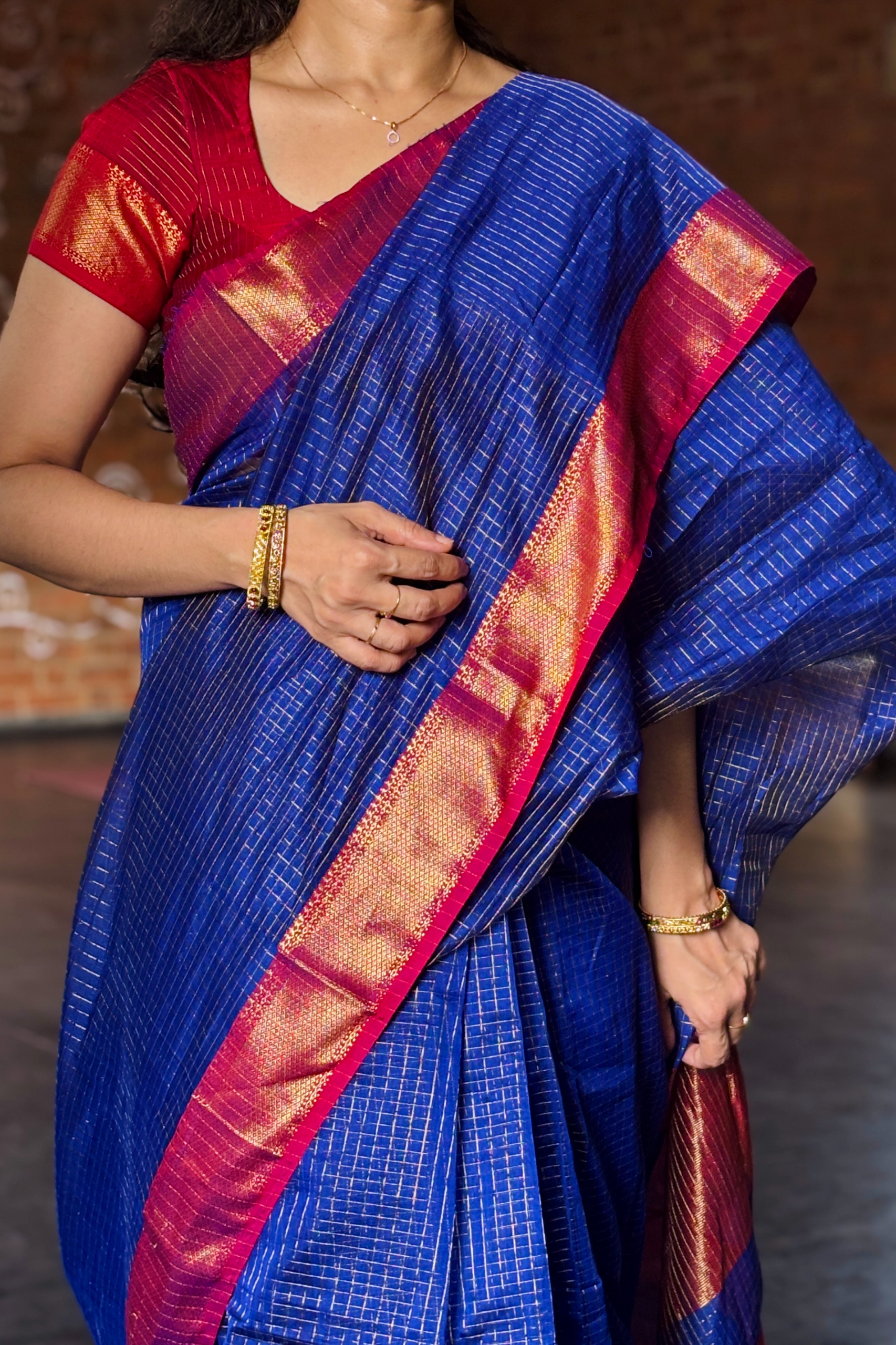 Deep Royal Blue - Maheshwari silk saree