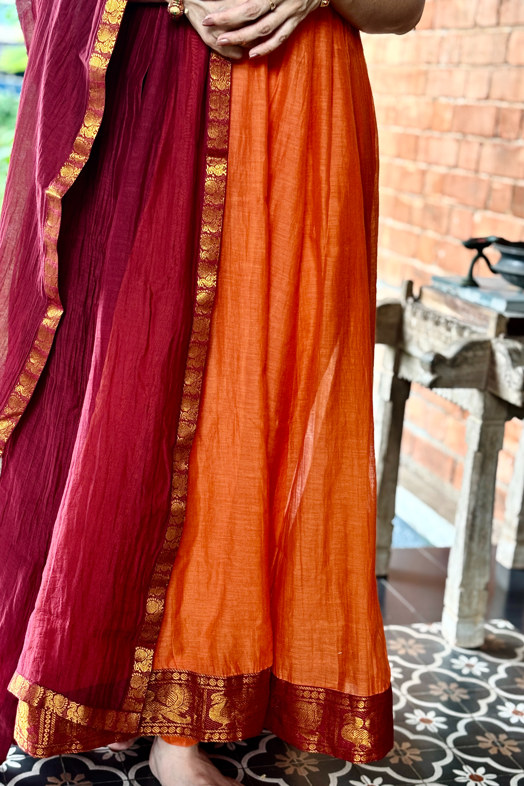 Vintage Orange - Deep Maroon Anarkali