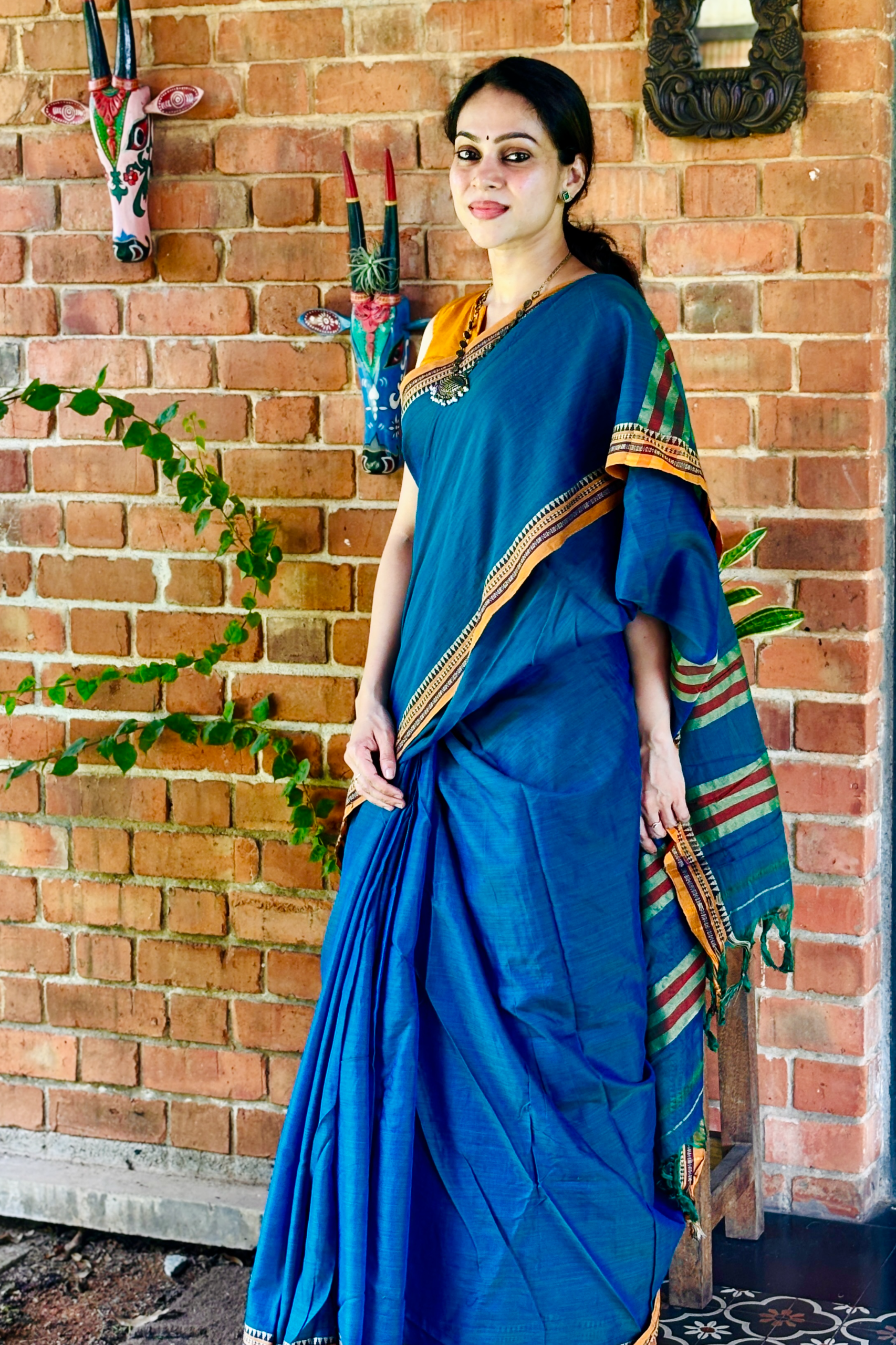 Teal Blue - Mustard Combo Narayanapet Saree