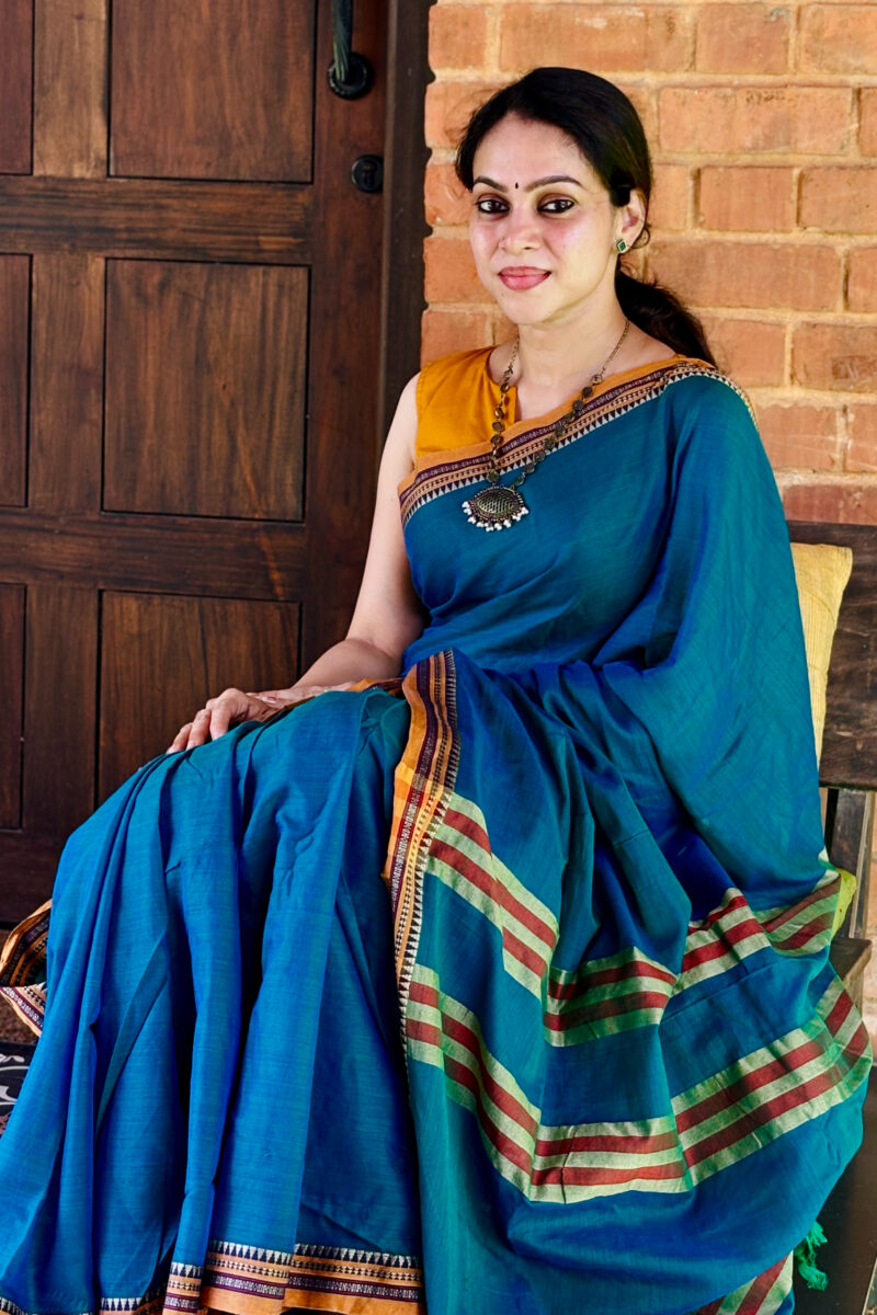 Teal Blue - Mustard Combo Narayanapet Saree