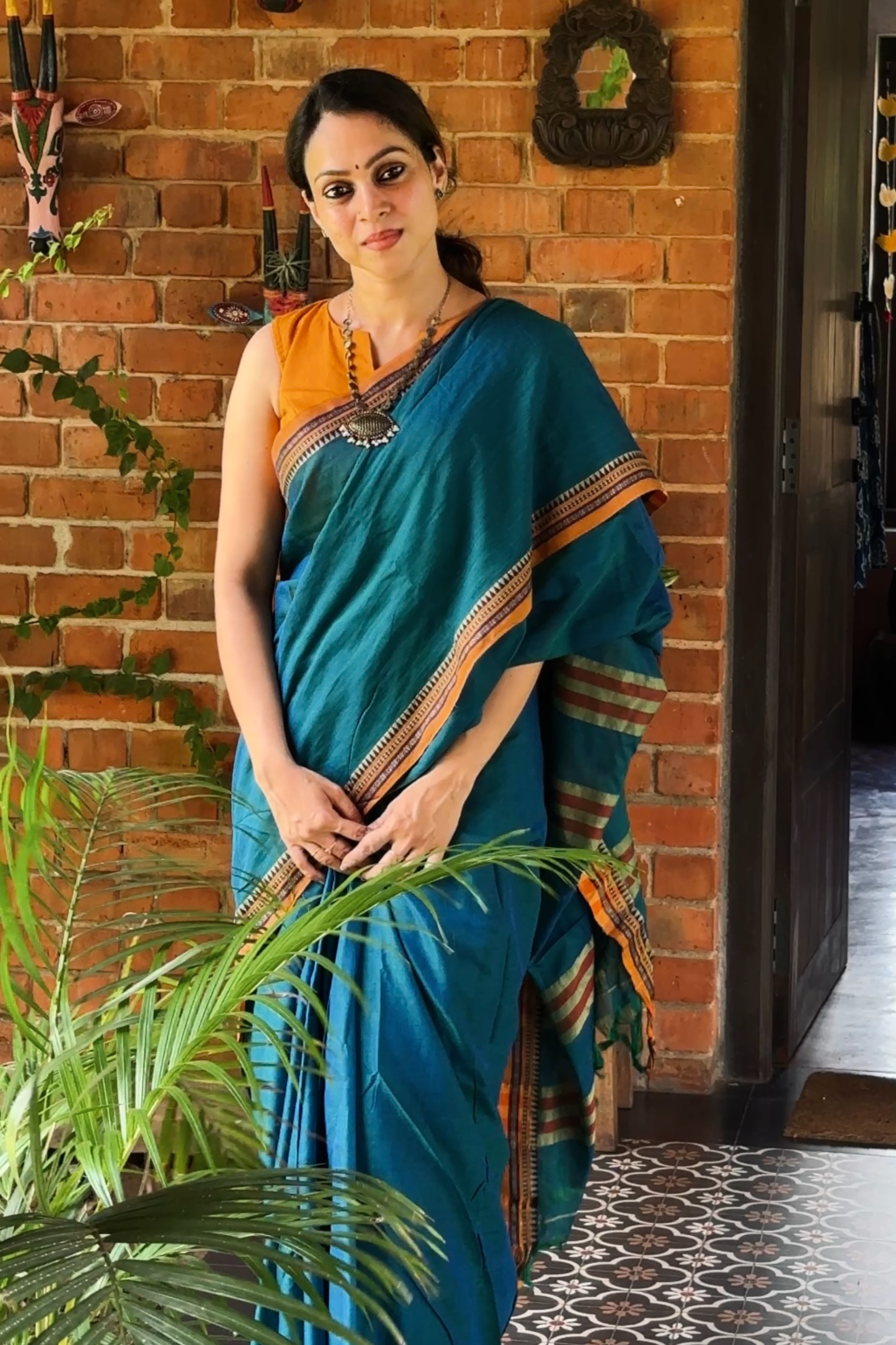Teal Blue - Mustard Combo Narayanapet Saree